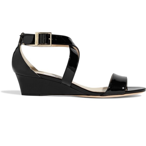 Jimmy Choo Patent-Leather Low Wedge Sandals - Picture 11 of 11
